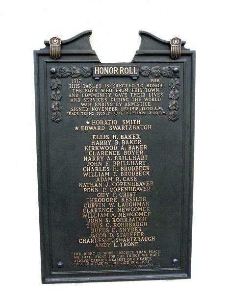 SPRING GROVE WORLD WAR MEMORIAL PLAQUE