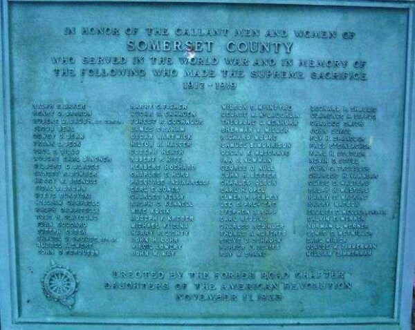 SOMERSET COUNTY WORLD WAR I MEMORIAL PLAQUE