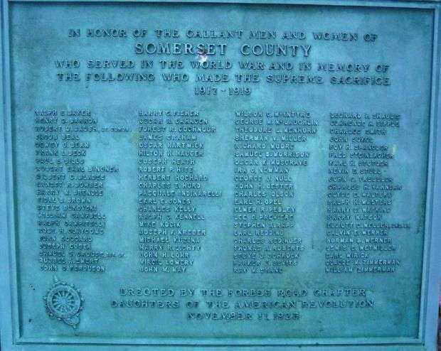 SOMERSET COUNTY WORLD WAR I MEMORIAL PLAQUE