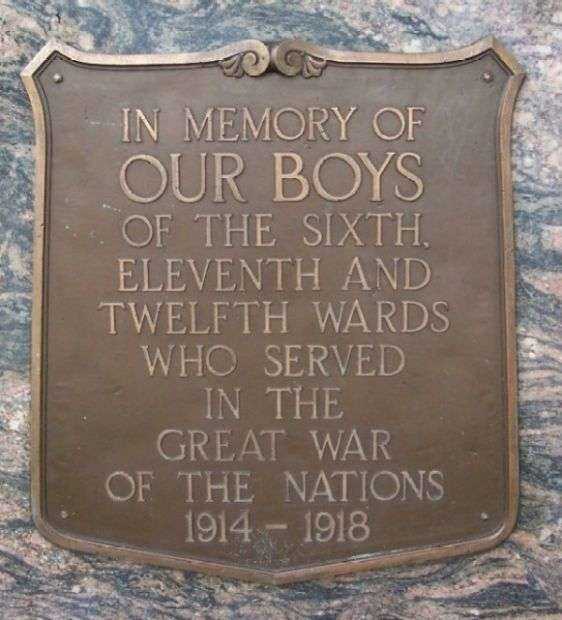 SIXTH, ELEVENTH AND TWELFTH WARDS WORLD WAR I MEMORIAL PLAQUE A