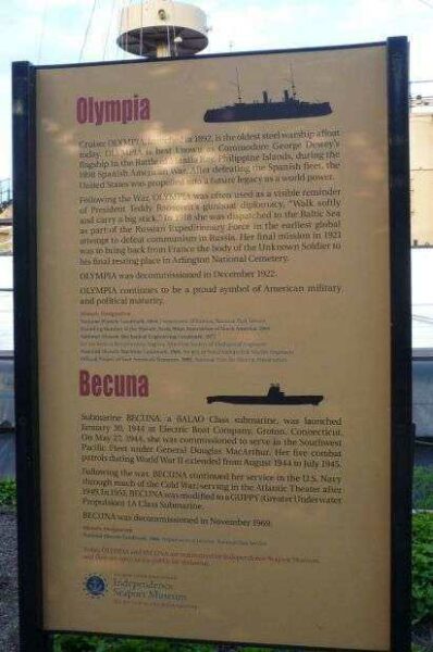 CRUISER OLYMPIA-SUBMARINE BECUNA MEMORIAL SHIPS PLAQUE