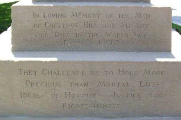 CHESTNUT HILL AND MT AIRY WORLD WAR MEMORIAL DEDICATION STONE