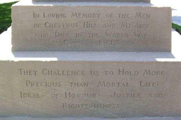 CHESTNUT HILL AND MT AIRY WORLD WAR MEMORIAL DEDICATION STONE