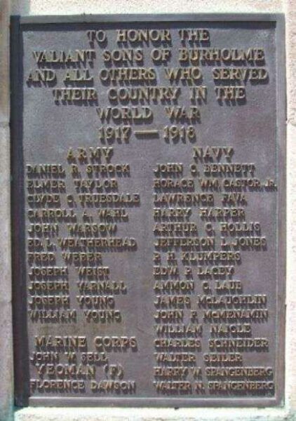 BURHOLME WORLD WAR I MEMORIAL PILLAR PLAQUE C
