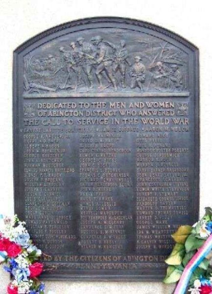 ABINGTON DISTRICT WORLD WAR I MEMORIAL PLAQUE