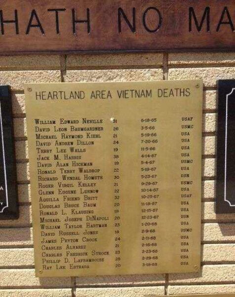 HEARTLAND YOUTH FOR DECENCY VIETNAM WAR MEMORIAL HONOR ROLL PLAQUE A