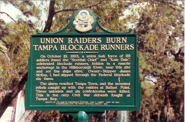 UNION RAIDERS BURN TAMPA BLOCKADE RUNNERS WAR MEMORIAL MARKER