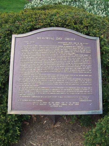 MEMORIAL DAY ORDER MEMORIAL PLAQUE
