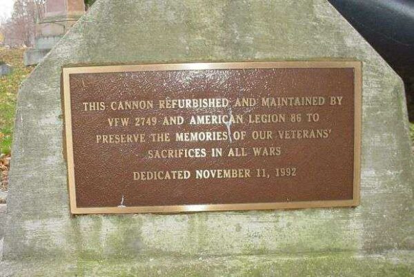 KENDALLVILLE CIVIL WAR MEMORIAL CANNON PLAQUE