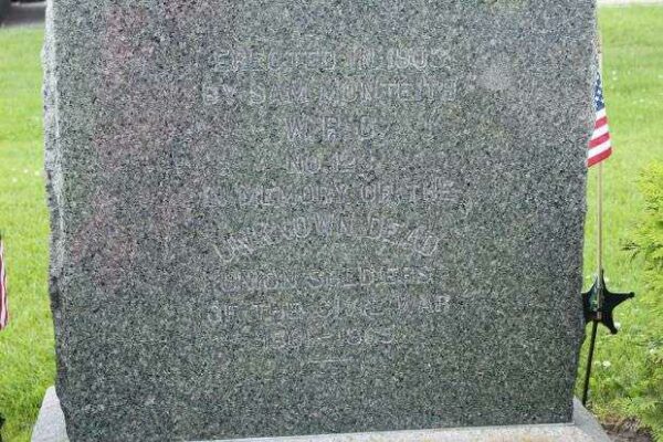 IN MEMORY OF UNKNOWN DEAD UNION SOLDIERS MEMORIAL BACK