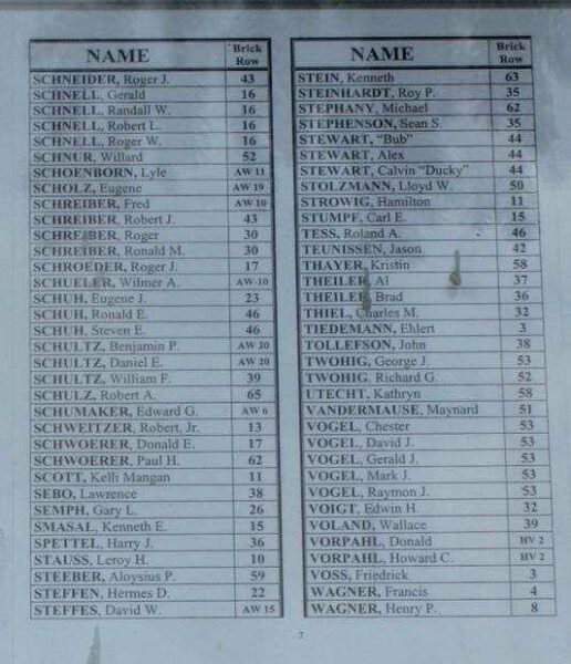 KIEL VETERANS MEMORIAL HONOR ROLL PLAQUE SECTION G