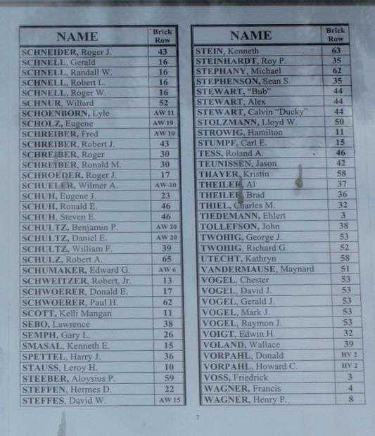 KIEL VETERANS MEMORIAL HONOR ROLL PLAQUE SECTION G