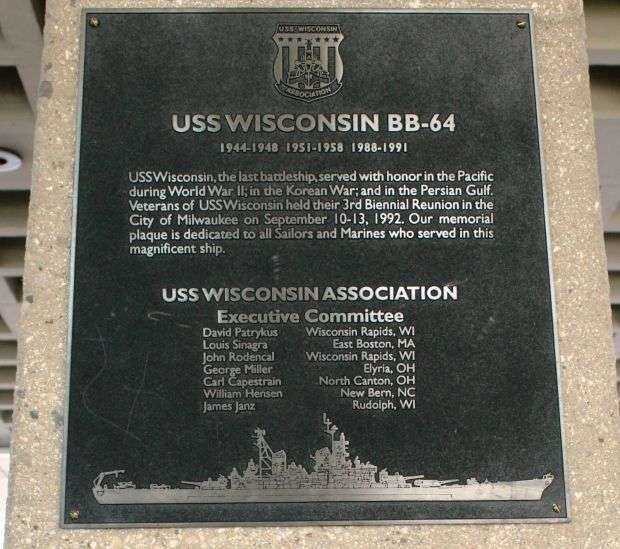 USS WISCONSIN BB-64 MEMORIAL PLAQUE
