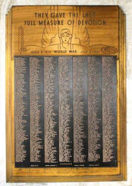 MILWAUKEE WORLD WAR I HONOR ROLL MEMORIAL PLAQUE