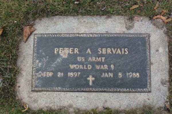 PETER A SERVAIS MEMORIAL CEMETERY STONE