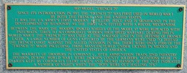 1897 MODEL “FRENCH 75” MEMORIAL CANNON PLAQUE