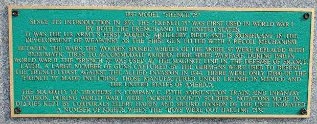 1897 MODEL “FRENCH 75” MEMORIAL CANNON PLAQUE