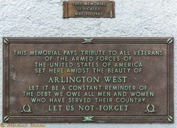 ARLINGTON WEST VETERANS MEMORIAL PLAQUE