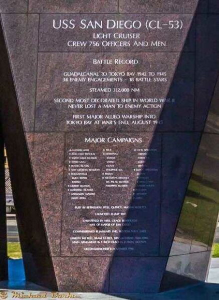 USS SAN DIEGO (CL-53) WAR MEMORIAL NARRATIVE STONE