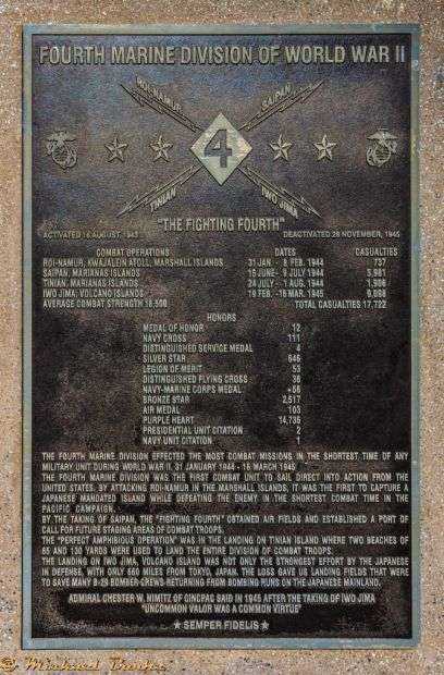 FOURTH MARINE DIVISION OF WORLD WAR II MEMORIAL PLAQUE