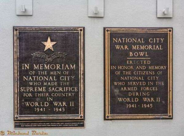 NATIONAL CITY WAR MEMORIAL BOWL PLAQUES