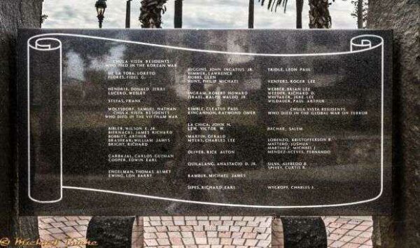 CHULA VISTA WAR VETERANS MEMORIAL PLAQUE B
