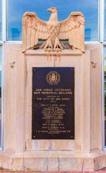 SAN DIEGO VETERANS WAR MEMORIAL BUILDING PLAQUE B