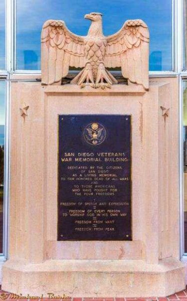 SAN DIEGO VETERANS WAR MEMORIAL BUILDING PLAQUE A