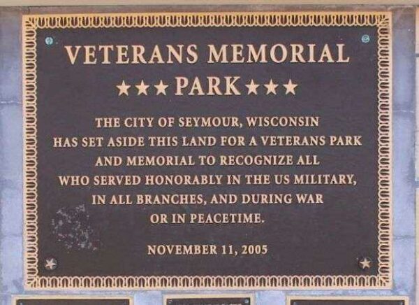 SEYMOUR VETERANS MEMORIAL PARK PLAQUE