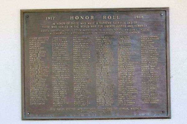 SEYMOUR WORLD WAR I HONOR ROLL MEMORIAL PLAQUE