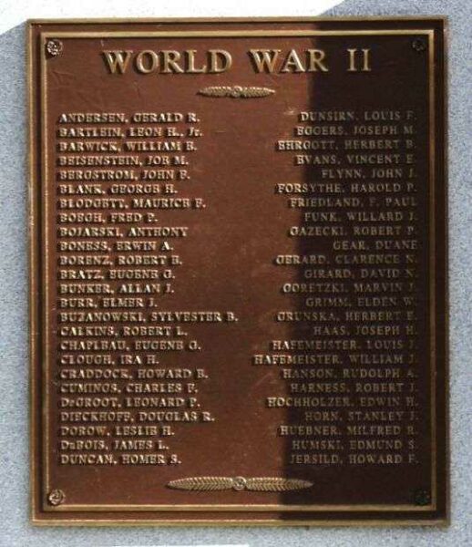 NEENAH & MENASHA WAR VETERANS MEMORIAL PLAQUE A