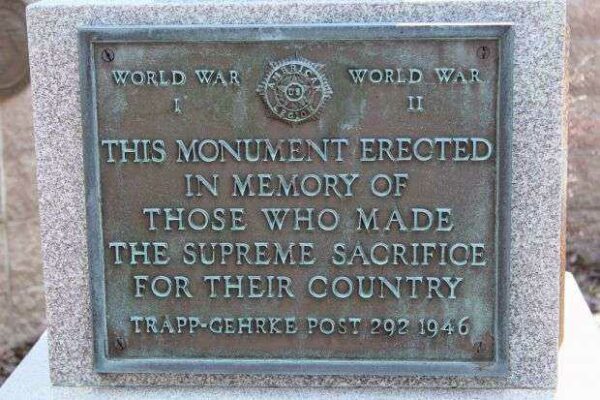 TRAPP-GEHRKE POST 292 WAR MEMORIAL PLAQUE A