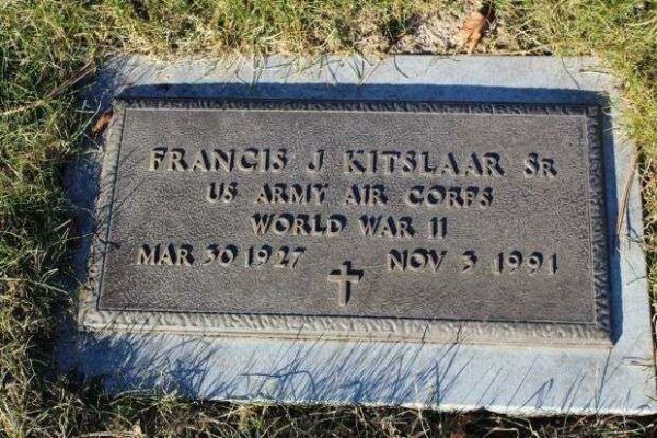 FRANCIS J KITSLAAR SR MEMORIAL CEMETERY STONE