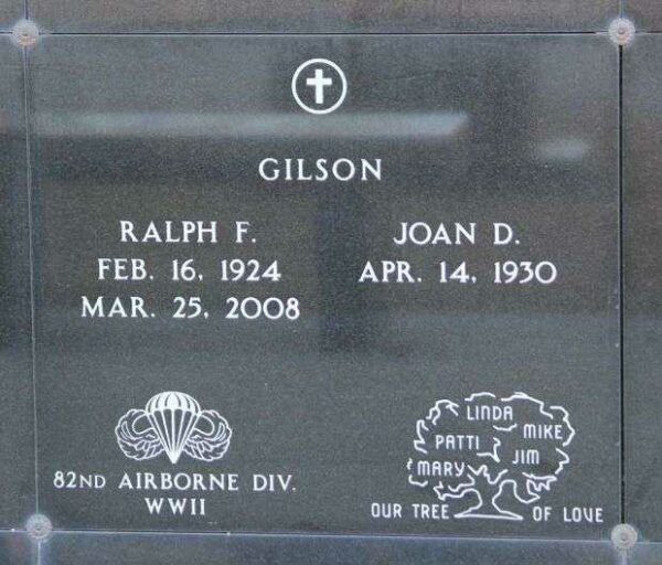 RALPH F. GILSON WAR MEMORIAL PLAQUE