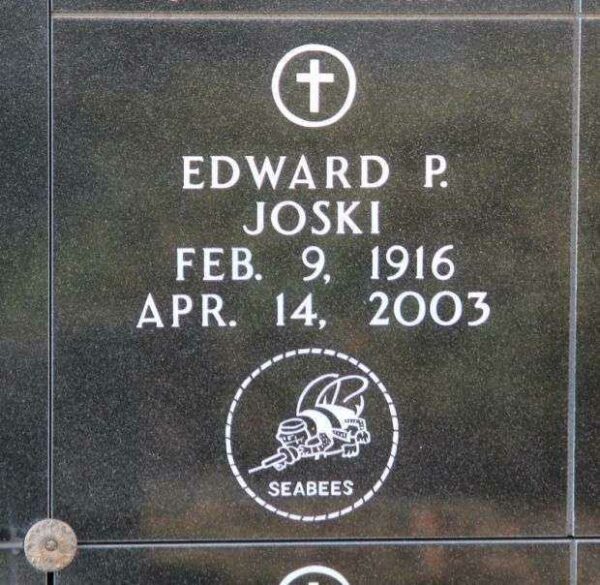 EDWARD P. JOSKI WAR MEMORIAL PLAQUE