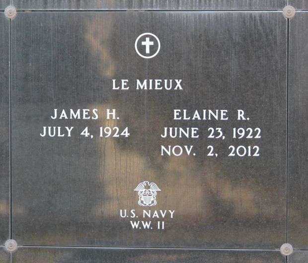 JAMES H. LE MIEUX WAR MEMORIAL PLAQUE
