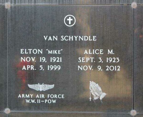 ELTON “MIKE” VAN SCHYNDLE WAR MEMORIAL PLAQUE