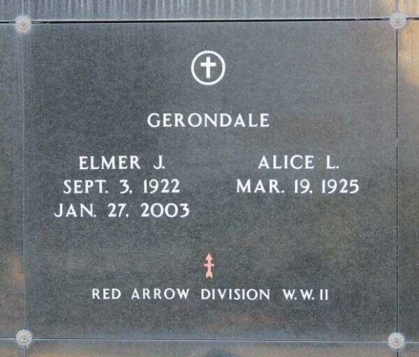 ELMER J. GERONDALE WAR MEMORIAL PLAQUE