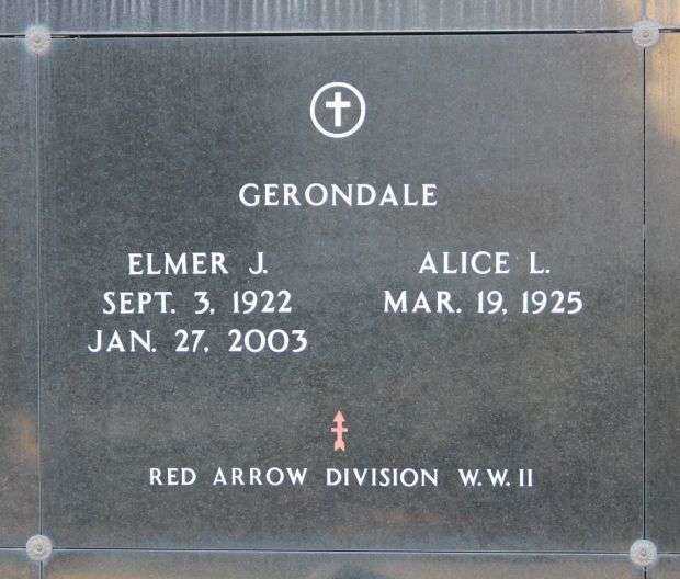 ELMER J. GERONDALE WAR MEMORIAL PLAQUE