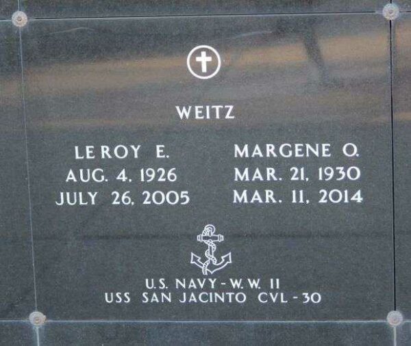 LEROY E. WEITZ WAR MEMORIAL PLAQUE