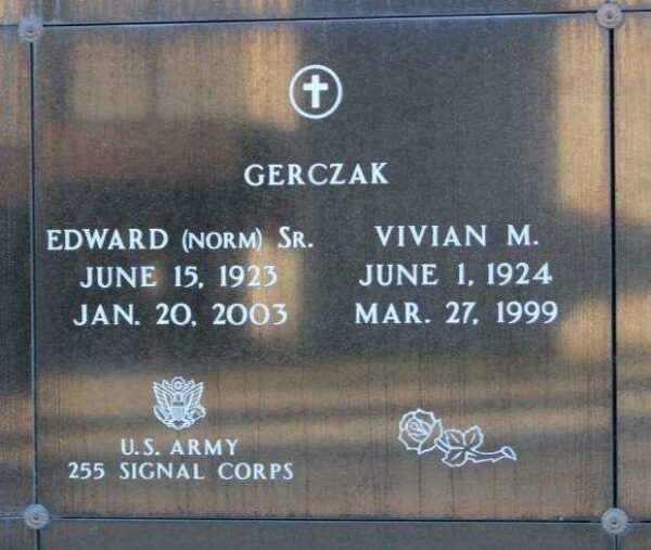 EDWARD (NORM) GERCZAK SR. WAR MEMORIAL PLAQUE