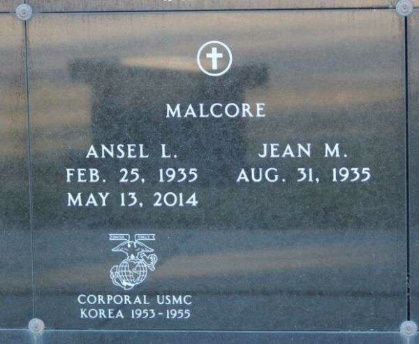 ANSEL L. MALCORE WAR MEMORIAL PLAQUE