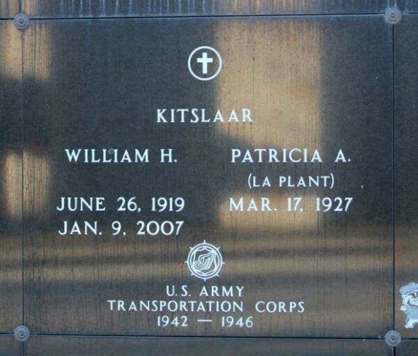 WILLIAM H. KITSLAAR WAR MEMORIAL PLAQUE
