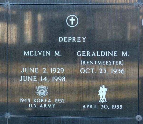 MELVIN M. DEPREY WAR MEMORIAL PLAQUE