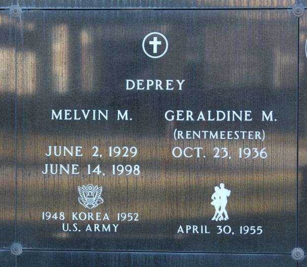 MELVIN M. DEPREY WAR MEMORIAL PLAQUE