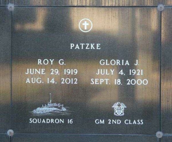 ROY G. PATZKE WAR MEMORIAL PLAQUE