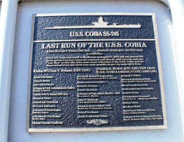LAST RUN OF THE U.S.S. COBIA MEMORIAL PLAQUE