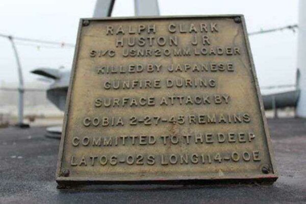 RALPH CLARK HUSTON JR WAR MEMORIAL PLAQUE