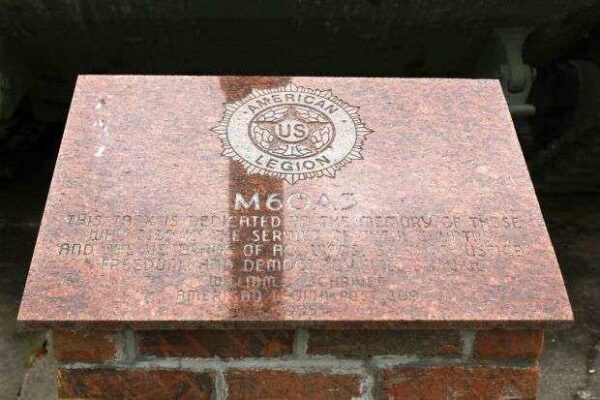 AMERICAN LEGION POST 309 M60A3 MEMORIAL TANK DEDICATION STONE