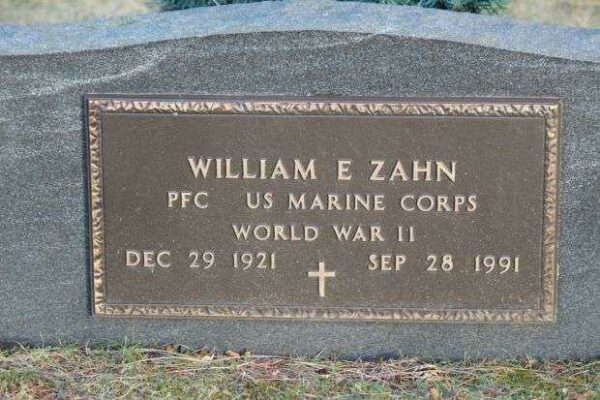 WILLIAM E ZAHN MEMORIAL CEMETERY STONE